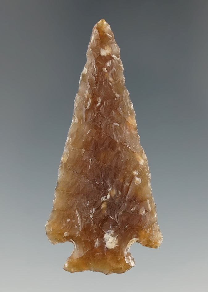 2 1/4" Pelican Lake made from Knife River Flint found in Kingsbury Co., South Dakota.