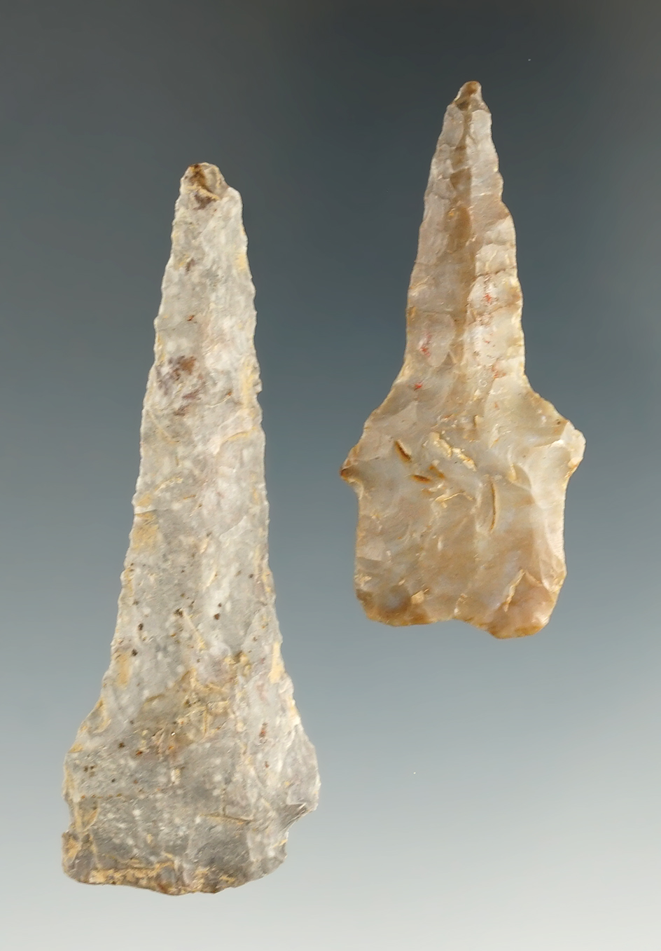 2 Coshocton Flint Drills, largest is made from a 2 5/8" Heavy Duty point. Wayne Co., Ohio.