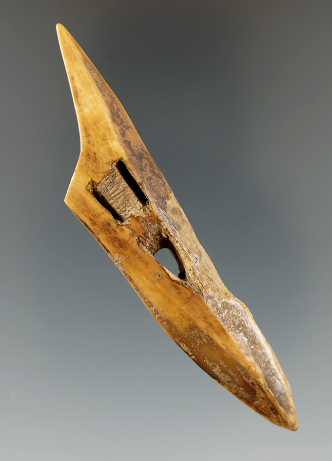 Nicely crafted and heavily patinated 3 3/8" Inuit ivory harpoon toggle/tip.