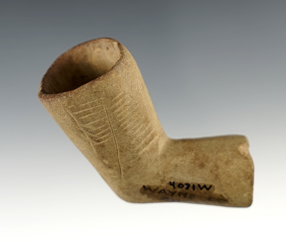 Sale Highlight! 2 1/8" x 1 3/4" Highly engraved Ft. Ancient Pipe - Wayne Co., Ohio. Ex. Wehrle.