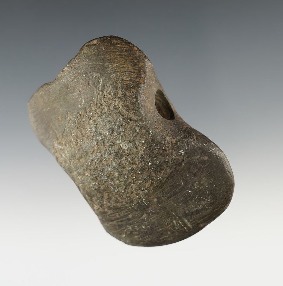 3 1/8" Slate Bannerstone with drilling started. Found in the Maryland area.