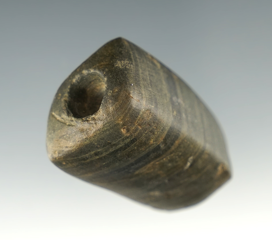 1 3/4" Miniature Bannerstone preform with drilling started at both ends. Found in Brown Co., IN.