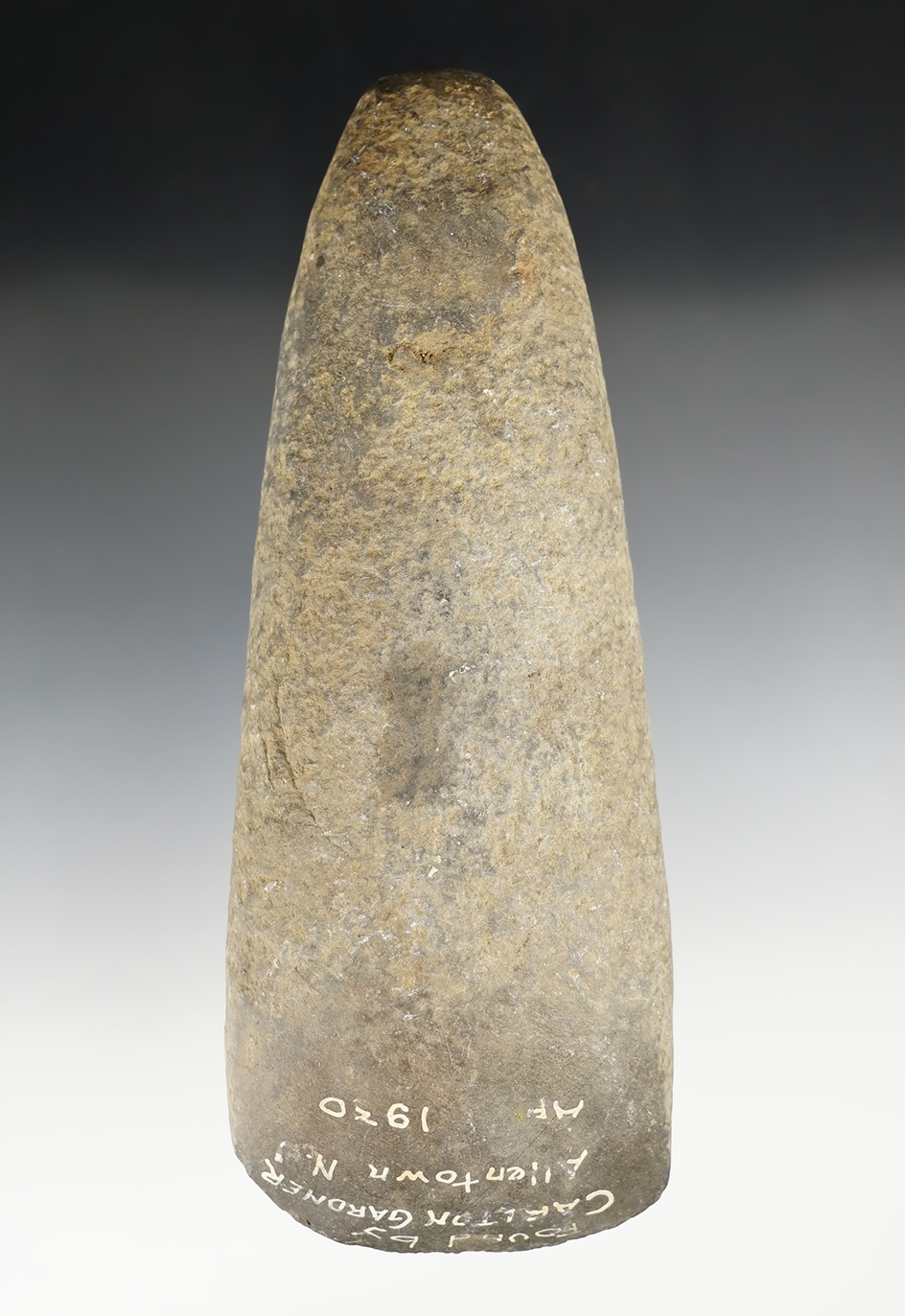 7 7/8" Tapered poll Celt found by Carlton Gardner in Allentown, New Jersey, in April 1930.
