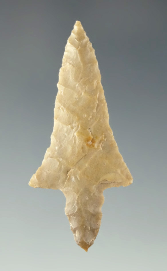 Classic style 1 9/16" Hayes point from the Bowman site, Little River Co., Arkansas. Ex. Shewey.