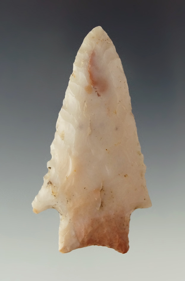 Classic style 2 3/4" Johnson made from attractive and nicely patinated pink and red Novaculite found