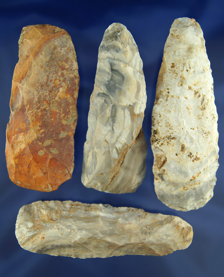 Nice set of four Flint Celts found in Missouri, largest is 4 1/2".