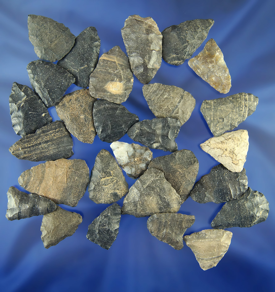 Large group of assorted Triangle points found in Virginia, largest is 1 1/4".