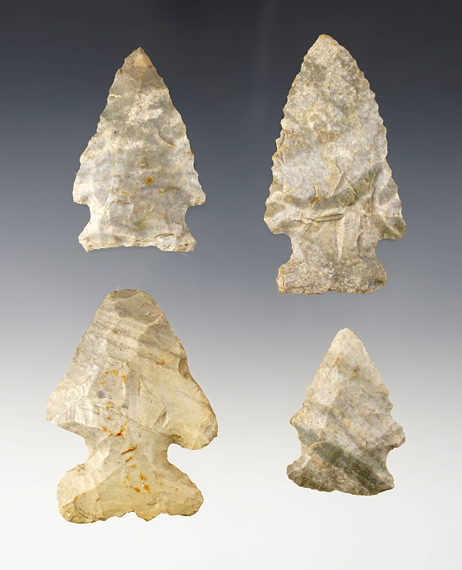 Set of 4 points made from Indian Green (Attica Chert).  Wabash Co., Illinois. Ex. Clark Family.