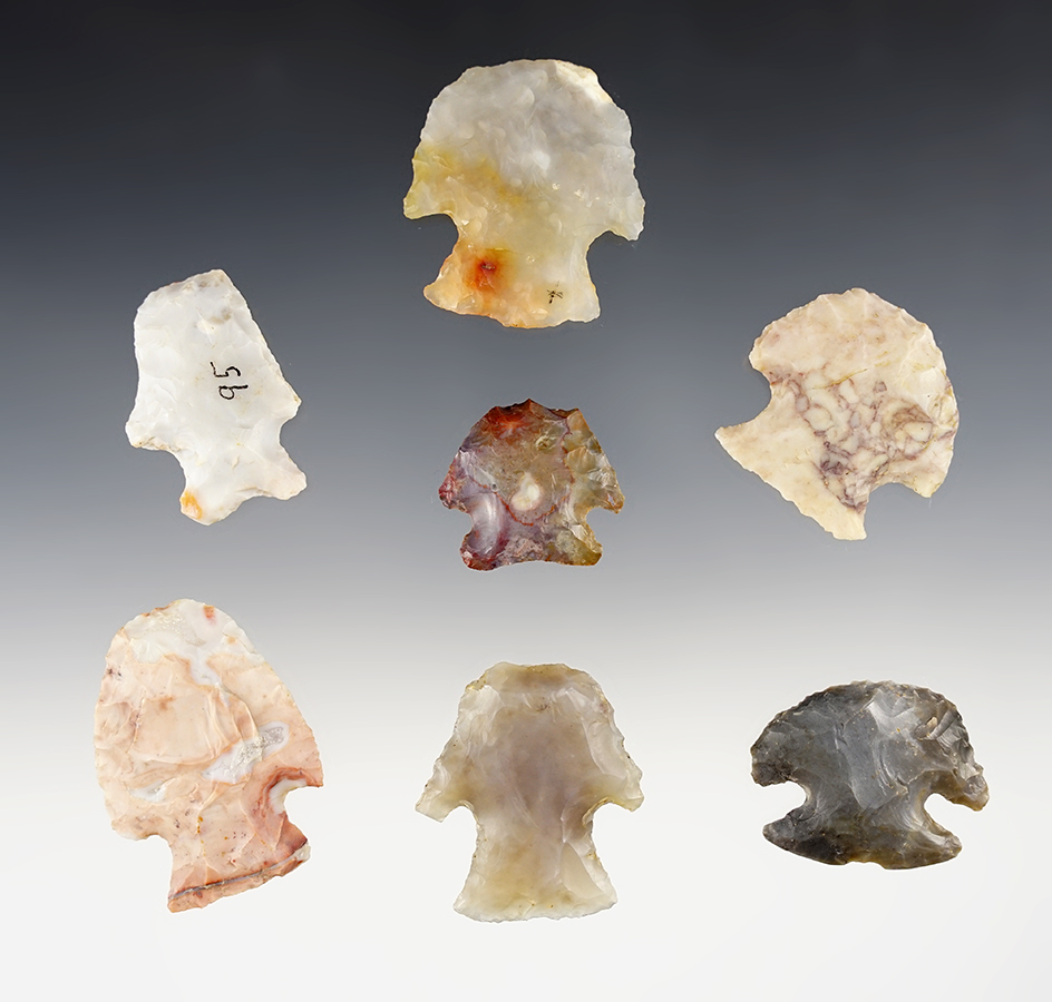 Set of 7 well made Hafted Scrapers found in Ohio. The largest is 1 7/8".