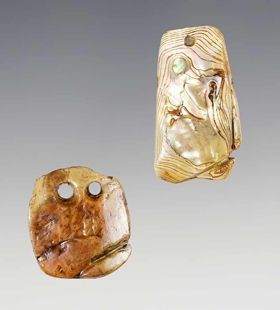 Pair of Abalone Shell Pendants found in Calusa Co., California. The largest is 1 7/16".