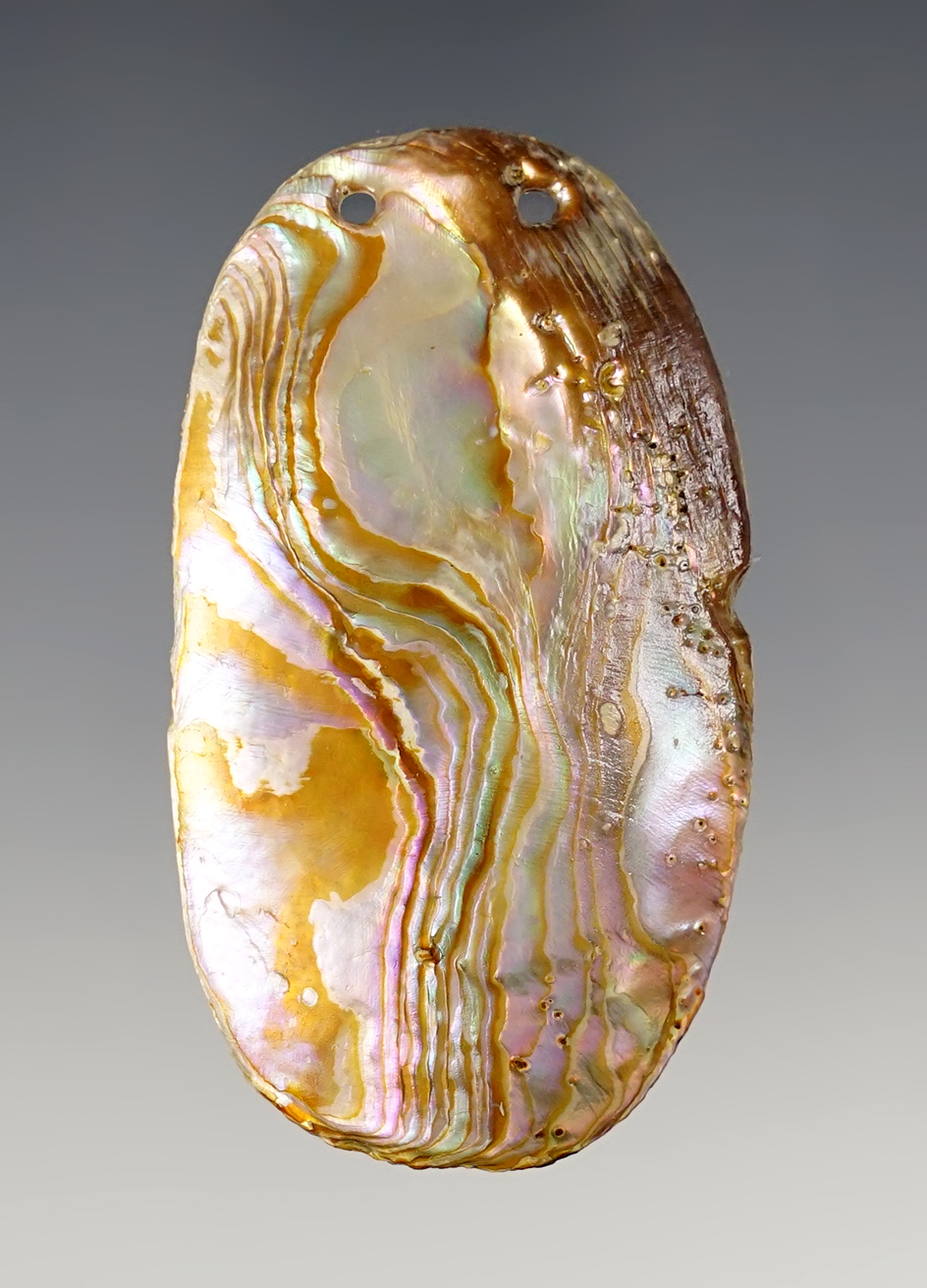 Beautiful! 9/16" Abalone Shell Two Hole Pendant recovered in Colusa Co., California.
