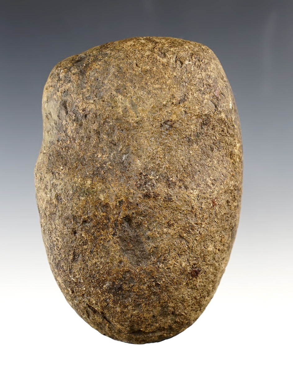 Nicely made 4 1/16" long 3/4 Grooved Hammerstone found in Allen Co., Ohio.