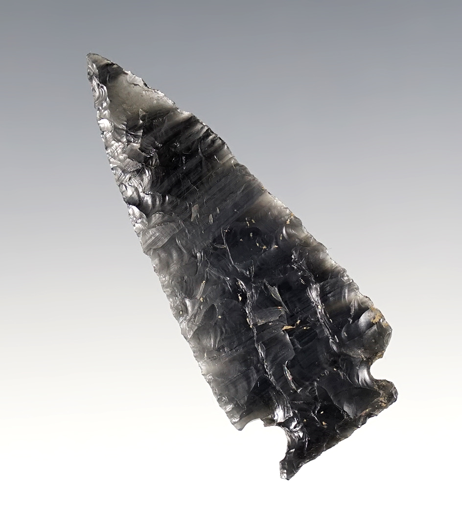 Excellent flaking and material on this 2 3/16" Cornernotch point. Recovered in southern Oregon.