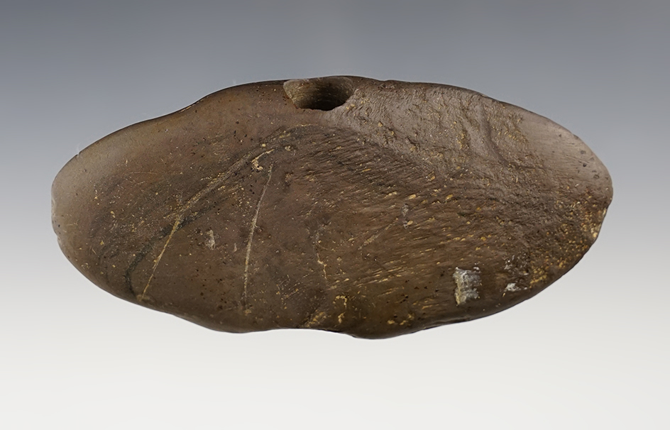 4 7/16" wide Wing Bannerstone made from well patinated Banded Slate. Seneca Co., Ohio.