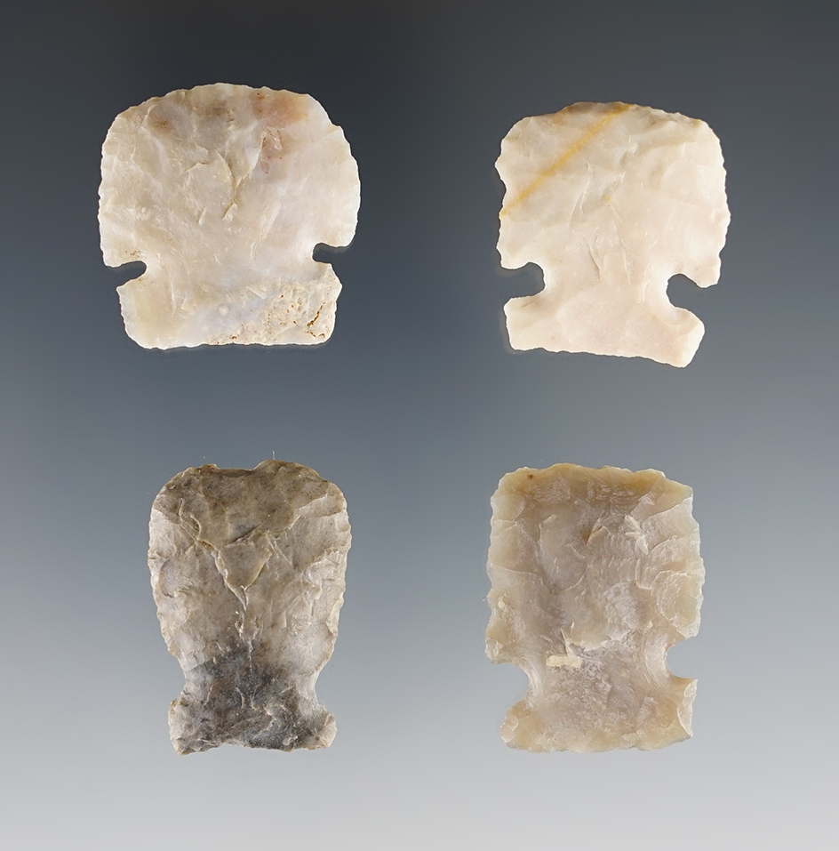 Ex. Museum! Set of 4 nice Sidenotch Scrapers found in New Mexico. The largest is 1 1/8". 