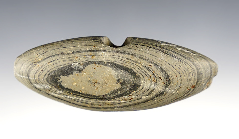 4" wide Bannerstone made from beautifully Banded Slate. Found in Allen Co., Ohio. 