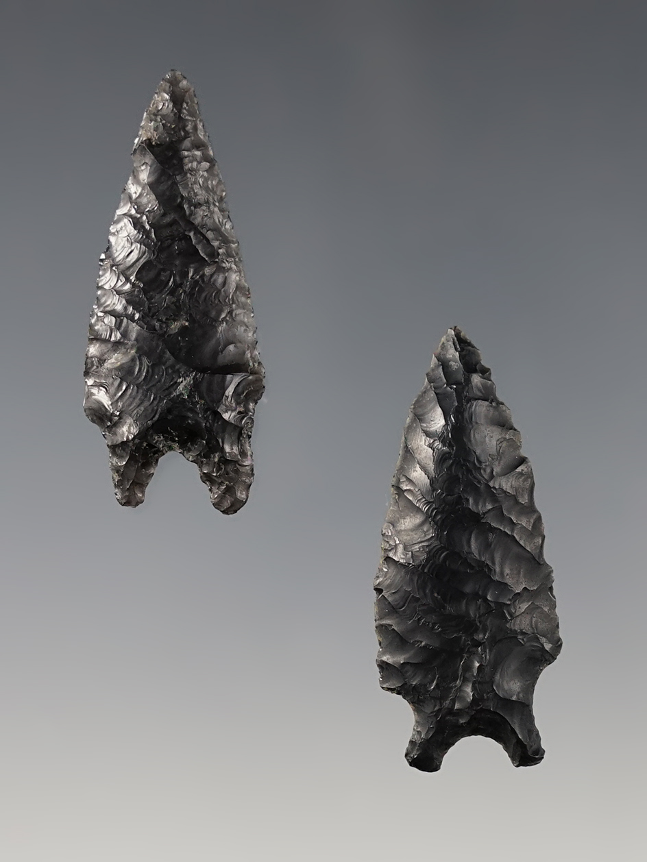 Pair of nicely flaked and well styled Pinto Basin Points made from Obsidian. Found in Oregon. 