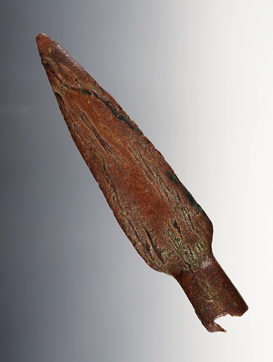 Exceptional! 5" Old Copper Culture Socketed Spear made from Copper recovered in Wisconsin. 