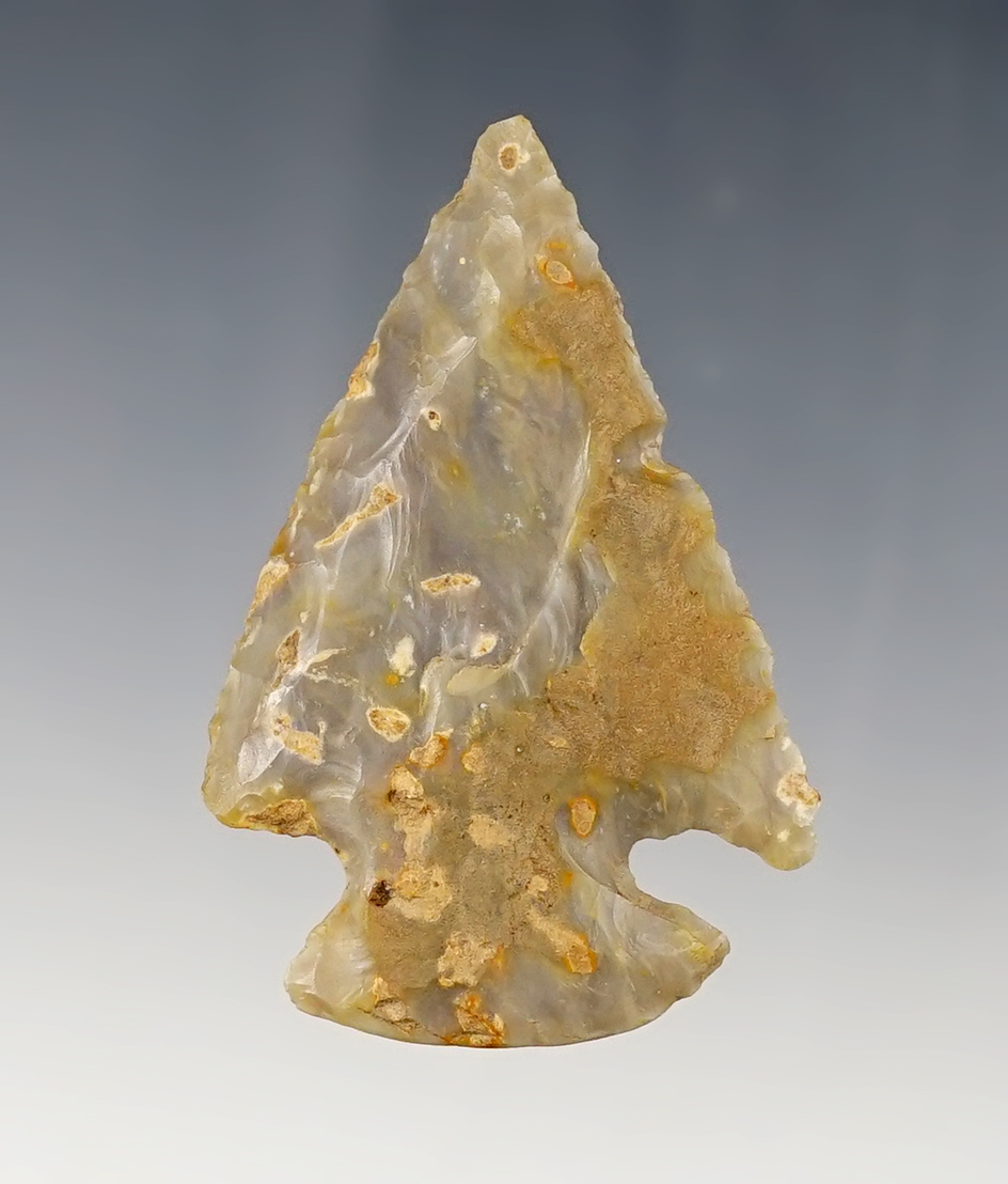 Fine 2 3/16" Dovetail that is steeply beveled.  Wabash Co., Illinois. Ex. Clark Family collection.