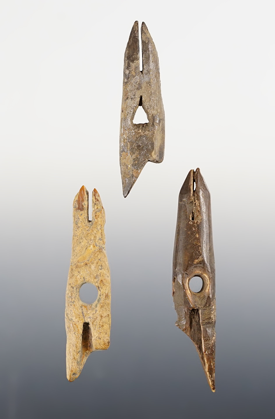 Set of 3 Inuit Harpoon Toggles found in Alaska. The largest is 3 3/16".