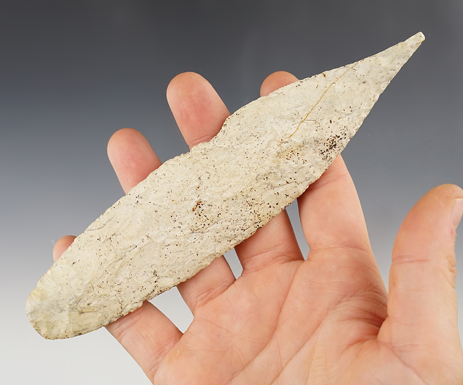 6 3/8" Sedalia found in Cooper Co., Missouri. Made from heavily patinated Chert. Dickey COA.