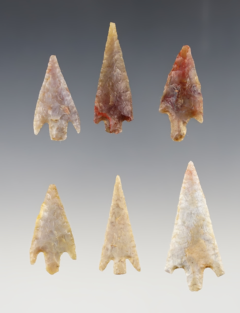 Set of six well-crafted Neolithic African Arrowheads from the northern Sahara desert region