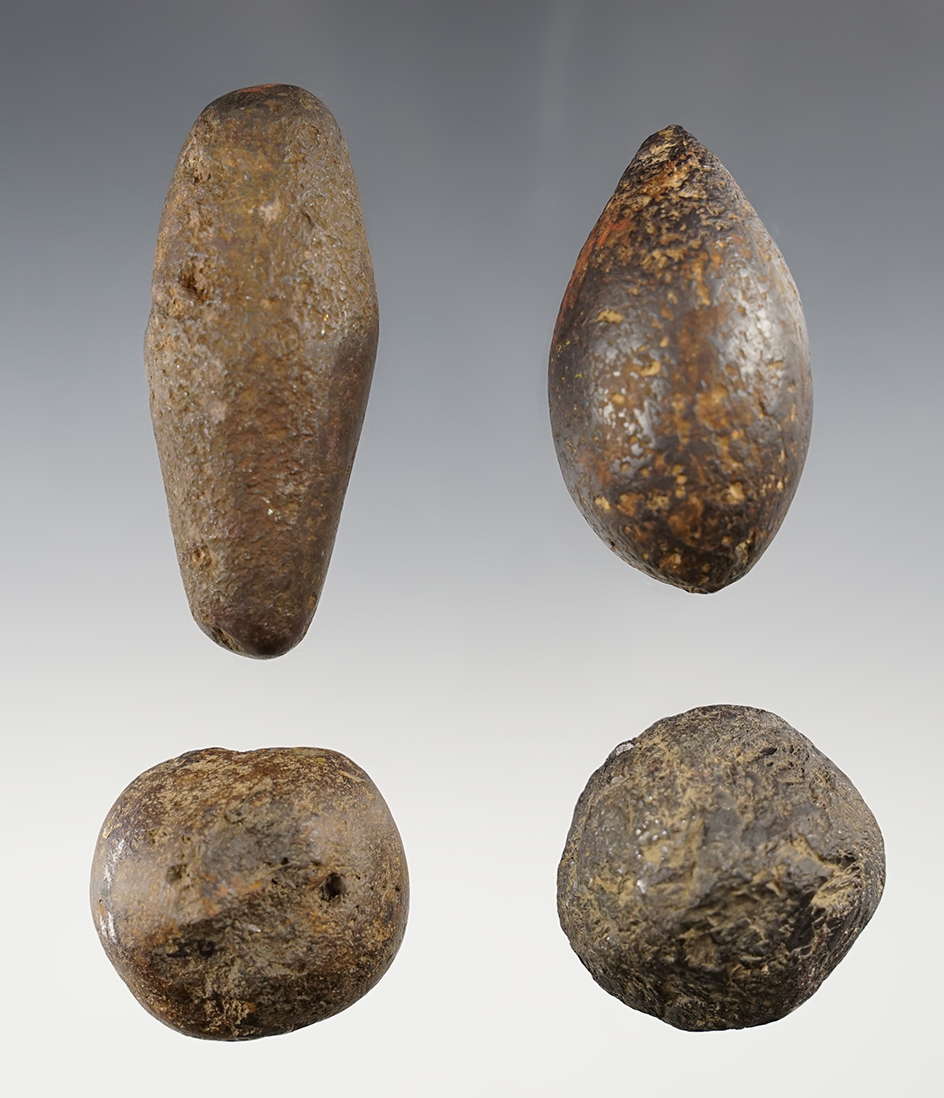 Set of 4 Ohio artifacts made from Hematite. Types include 2 Cones and 2 Plummets. 