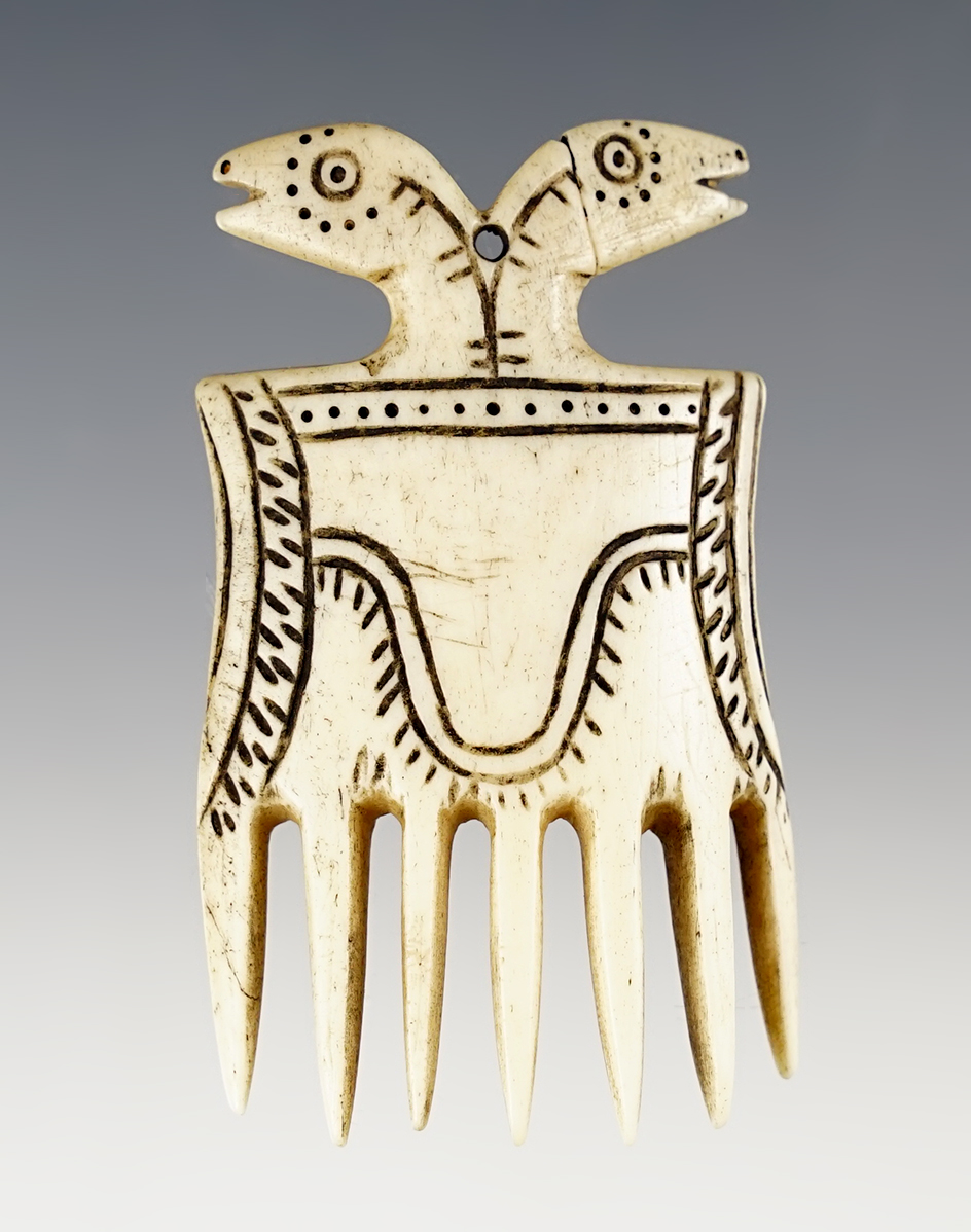 Vintage ornate Comb - engraved. One of the heads is broken and glued. Crafted in 1936.