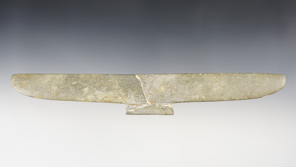 Rare style large 9 3/16" drilled pre-Columbian hardstone Bat Wing Pictorial Pendant - Columbia. 