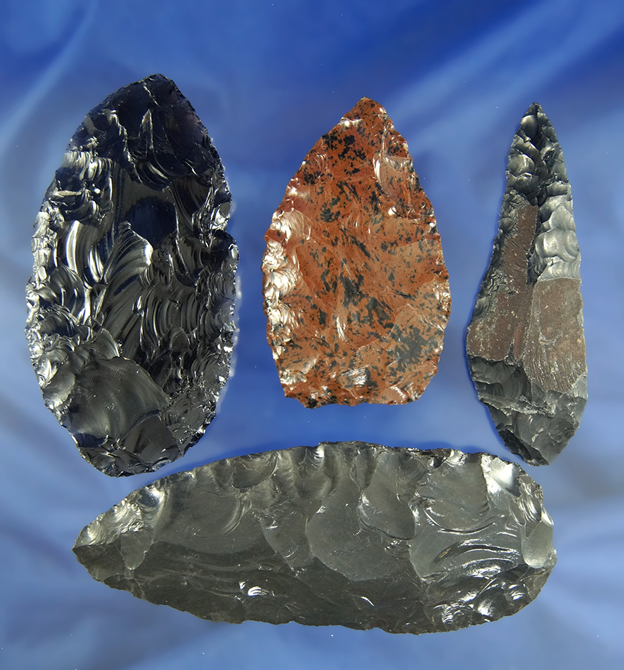 Set of four Obsidian Knives found in Nevada, largest is 4 3/8".