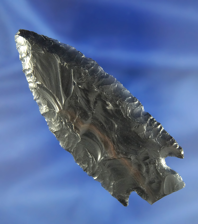 Large 3 11/16" Obsidian Cornernotch with a fractured base- Gunther Island California