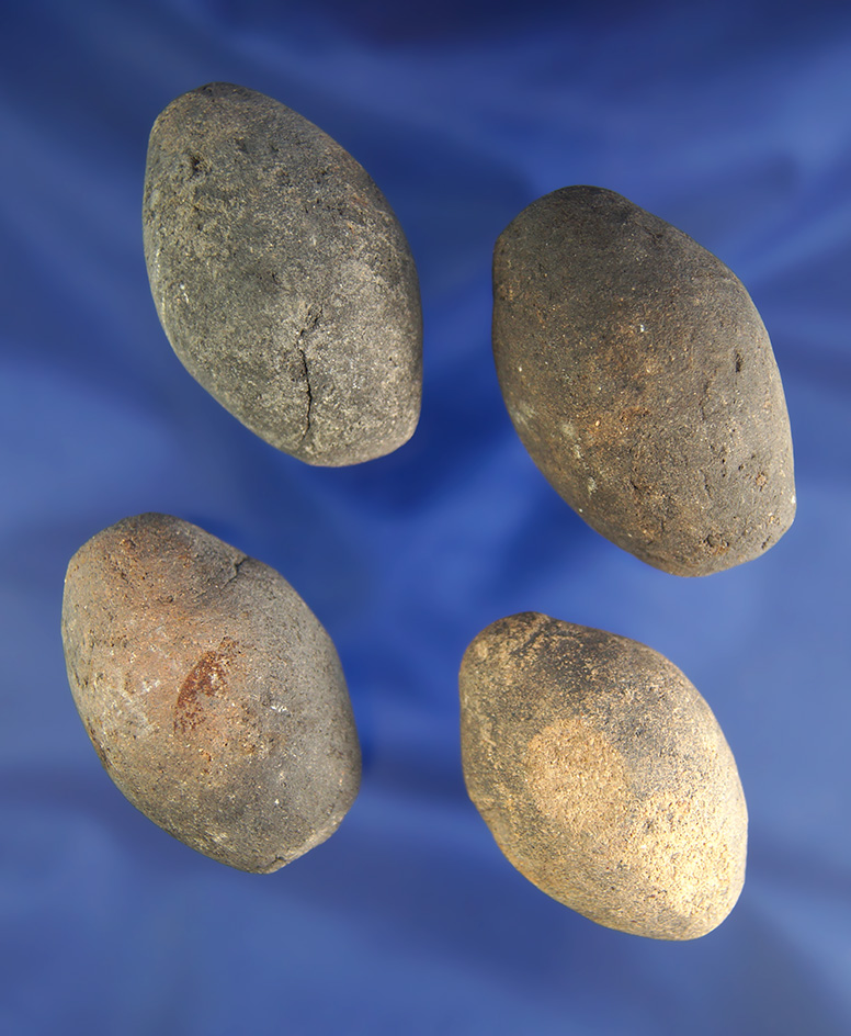 Set of four nicely shaped Bolo Stones all are around 1 7/8" long. Columbia River, Oregon.