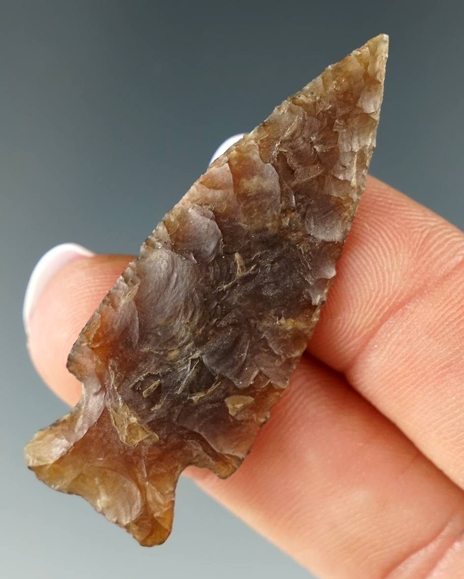 1 15/16" Besant made from Knife River Flint found in Eastern South Dakota.