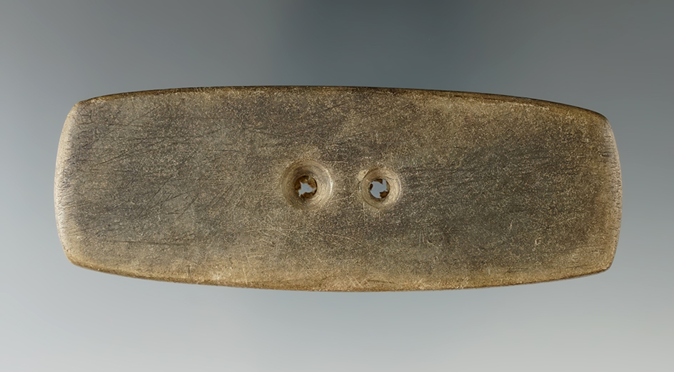 3 3/4" slate Gorget with an old original tag found in Michigan.