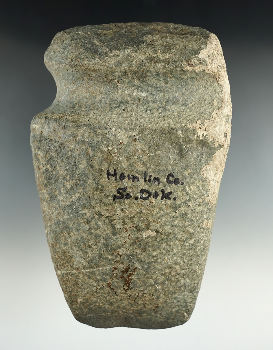 6 3/4" long 3/4 grooved hardstone Axe found in Hamlin Co., South Dakota.