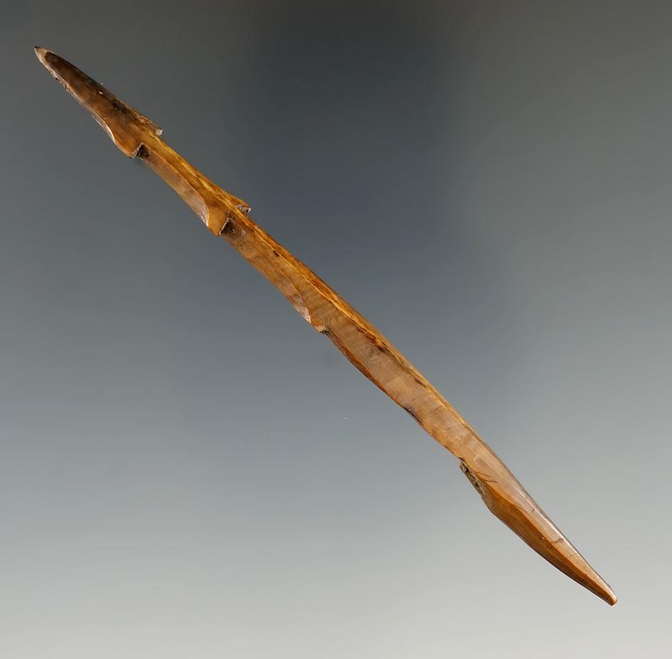 4 3/8" Inuit bone harpoon tip found in Alaska.