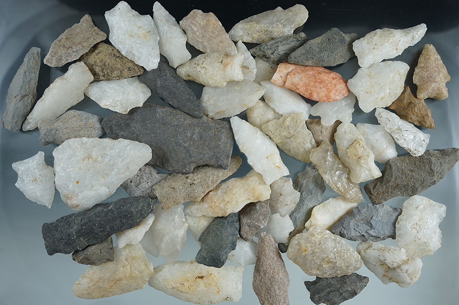 Nice assortment of approximately 60 Virginia points and Knives, largest is 2 13/16".