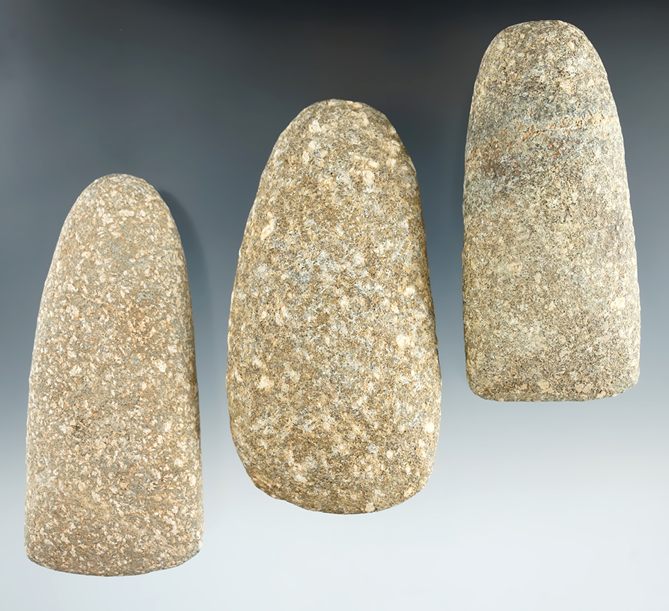 Set of three African Neolithic Celts found in the northern Sahara desert region. Largest is 3 7/8".