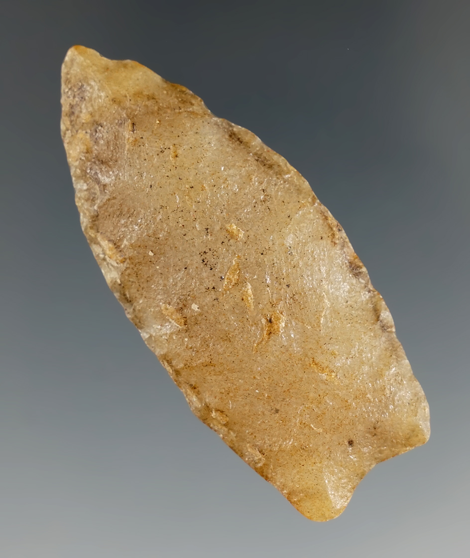 2 3/16" Plainview made from quartzite with nicely ground lower edges - Eastern South Dakota.