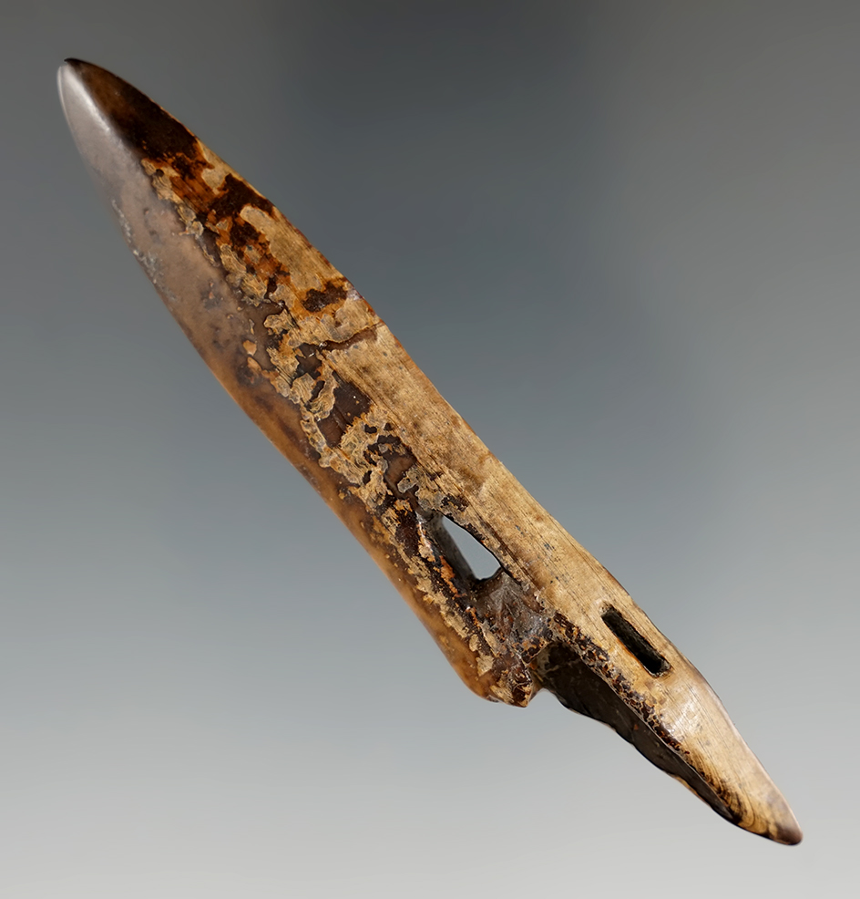 Very heavily patinated 3 13/16" ungrooved Inuit harpoon toggle found in Alaska.