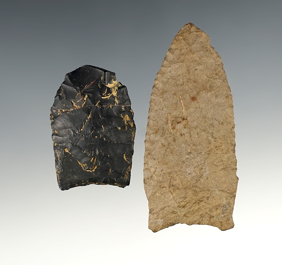 Pair of Transitional Paleo points from Pennsylvania and Maryland. Both are in good condition.