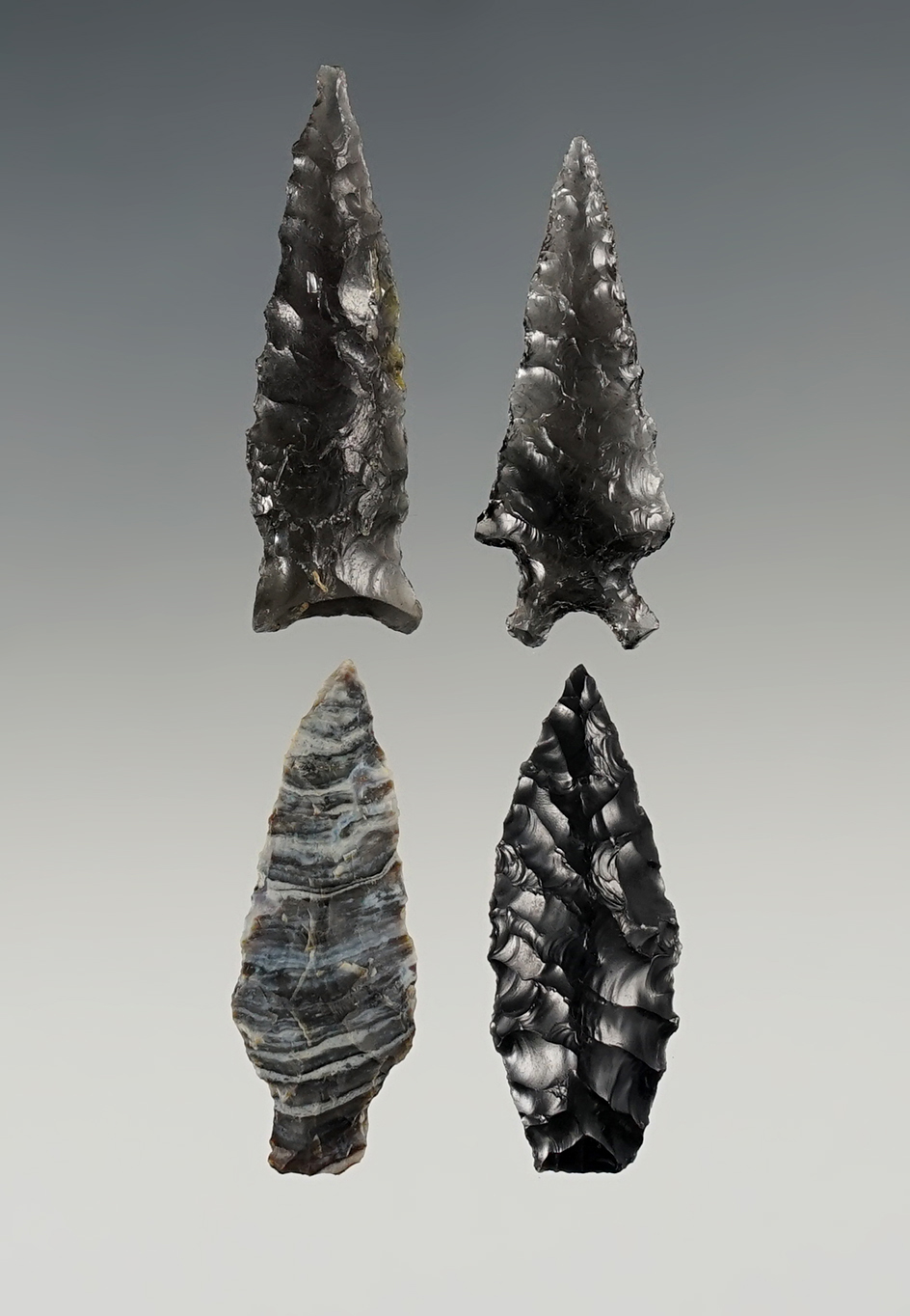 Set of 4 well made Obsidian Points found in Black Rock Desert, Nevada. The largest is 1 1/2".
