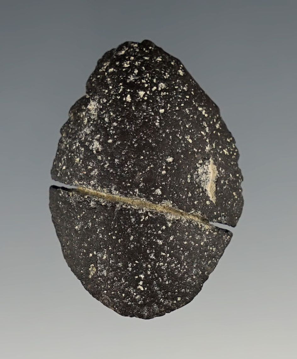 Uniquely styled Grooved Stone Weight that is 1 3/8" long. Found in the Black Rock Desert, NV.