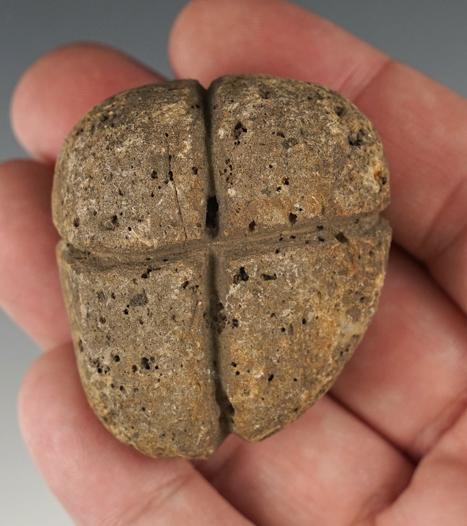 1 7/8" Stone Weight with double tie-on grooves. Found near the John Day Rapids, Oregon.