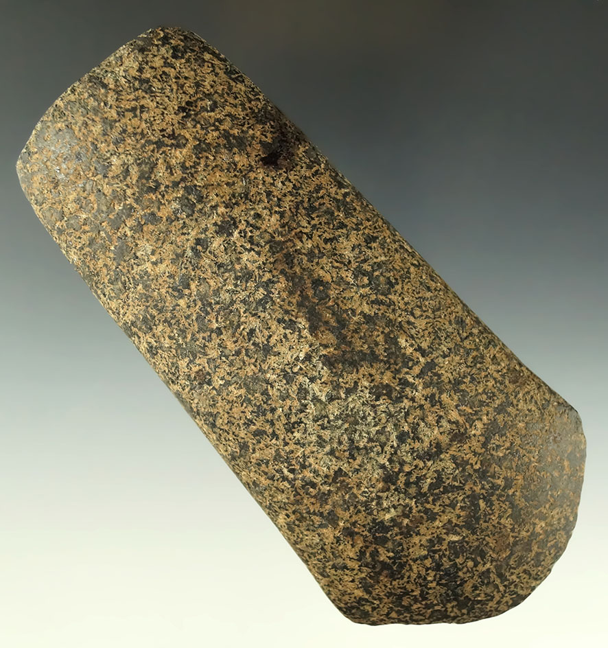 4 7/8" polished Hardstone Celt with a unique flared spud style bit found in Kansas.