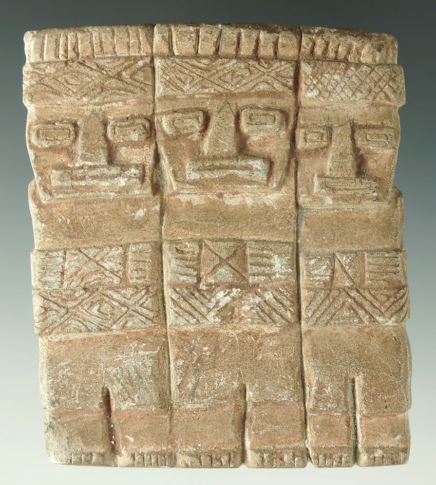 Nice! 3 3/16" tall by 2 3/4" wide Inca culture stone carving depicting three figures.