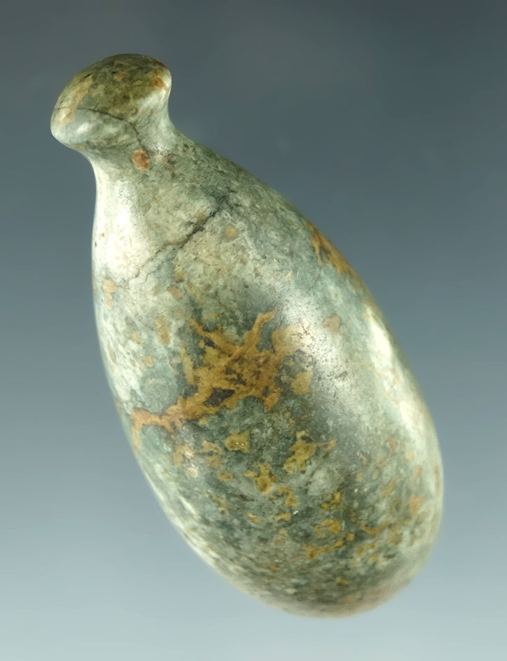 2 1/4" Wari Plummet made from beautiful jadeite recovered in Peru.