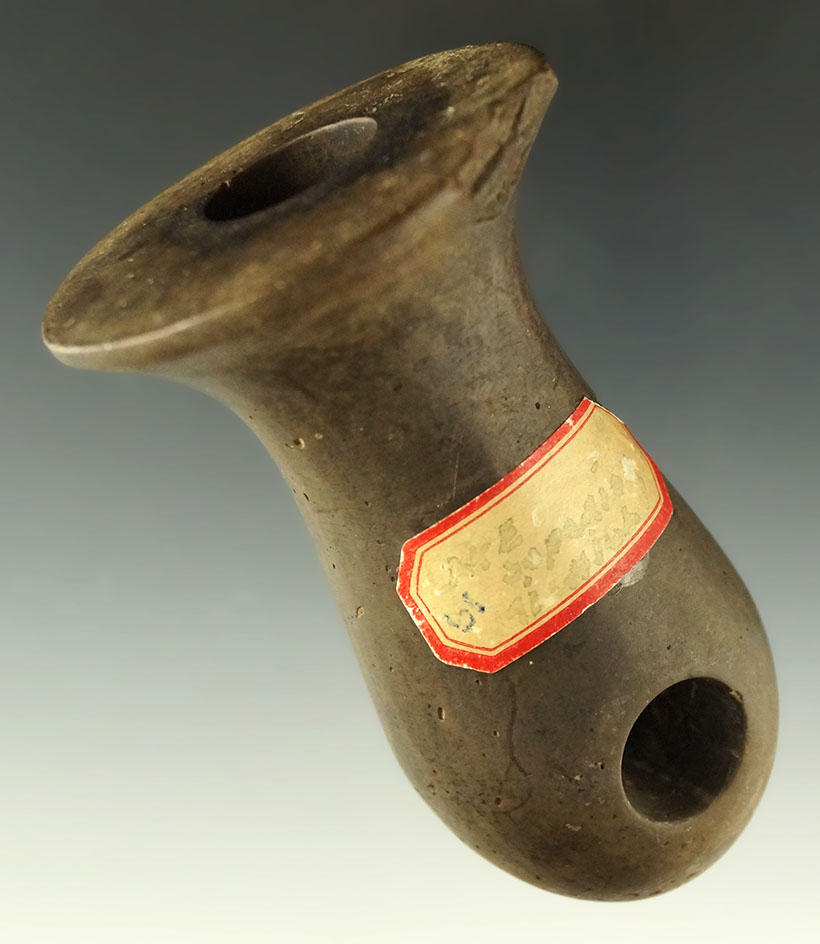 Nice! Large 3 1/8" well fashion Flared Rim Stone Pipe found along the shores of Lake Superior, MI.