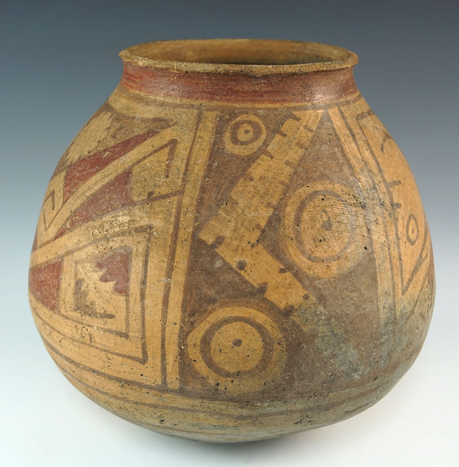 Fine and large 8 1/4" by 8" wide Casas Grande Olla that is solid with two small pressure cracks.