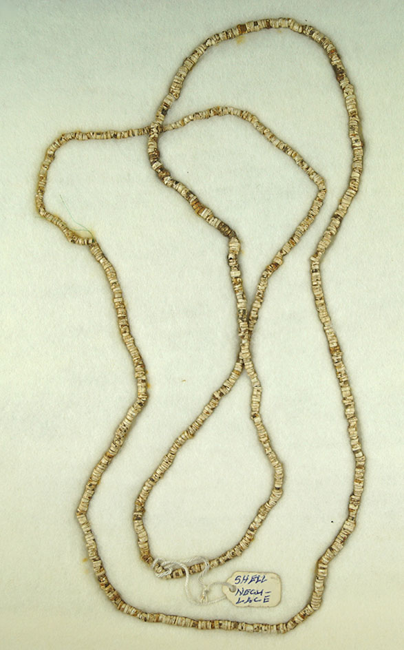 36"+ long strand of very small drilled shell beads that makes a nice display.